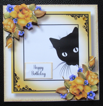 Peeking Cat With Yellow Roses by Davina Rundle