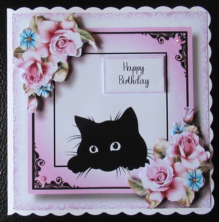 Peeking Cat With Pink Roses by Davina Rundle
