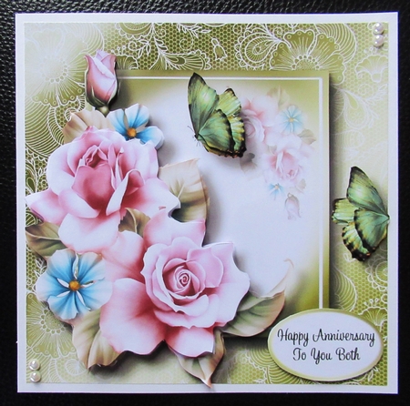 Lovely Lace Back Pink Roses & Butterflies by Davina Rundle