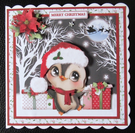 Cute Penguin Christmas Decoupage Card Mini Kit 7x7 by Davina Rundle