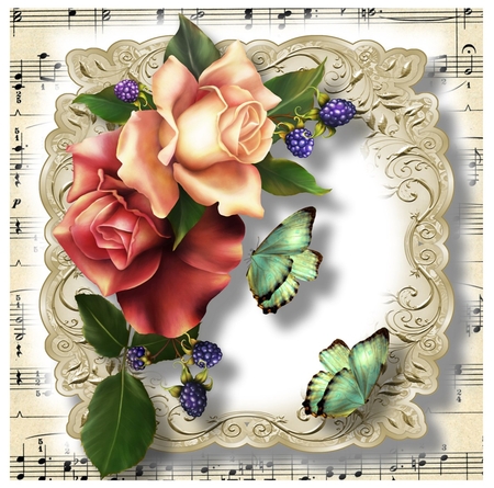 Fabulous Floral With Sheet Music - August Roses by Davina Rundle