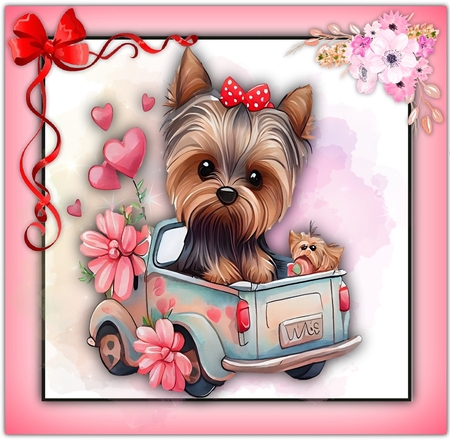 7x7 Gorgeous Yorkie With Flowers by Davina Rundle
