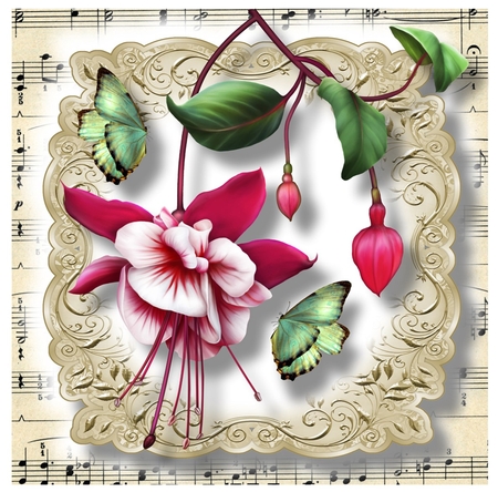 Fabulous Floral With Sheet Music - Fuchsia  by Davina Rundle