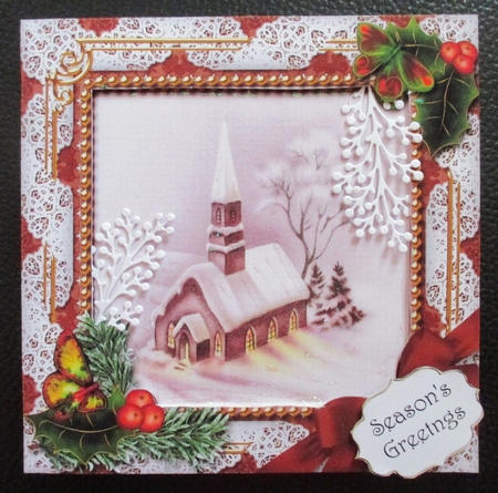 Church Lights Holly Ornate Square Card Front and Frame by Davina Rundle