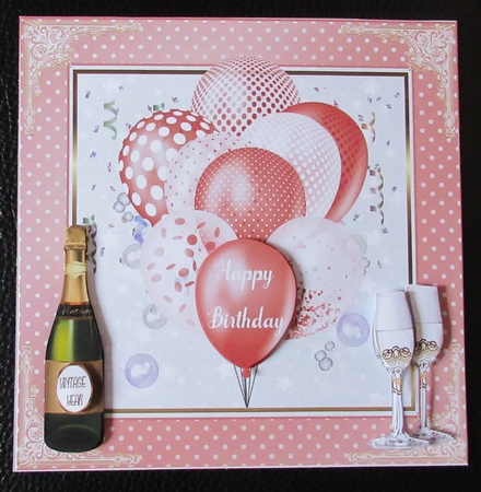 Birthday Tan & Gold Balloons 7x7ins Decoupage Topper by Davina Rundle