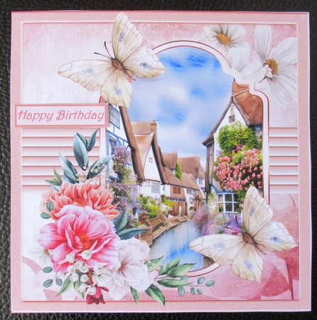 English village and roses 7x7 by Davina Rundle