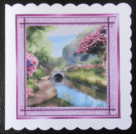 Lovely Stitched Denim Pink Card Fronts/Insert 7x7 by Davina Rundle
