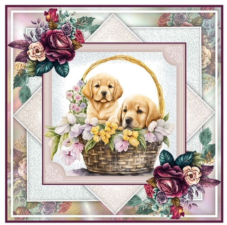 Vintage Puppy Basket 04 Mini Page Kit by Davina Rundle