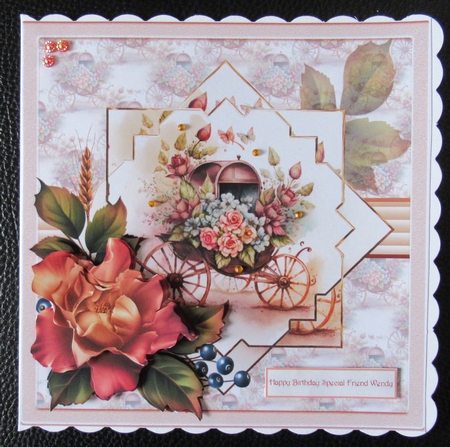 Flower cart and vintage rose 7x7 by Davina Rundle