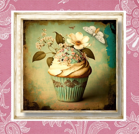 Simple Vintage Floral Cupcake 5 by Davina Rundle