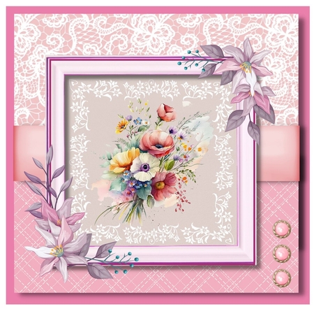 Floral Picture Frame #1 - 7x7 Inch Square Card by Davina Rundle