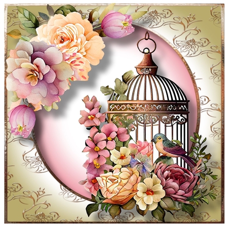Vintage Floral Birdcage 3 by Davina Rundle