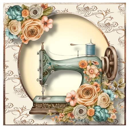 Vintage Floral Sewing Machine 3 by Davina Rundle