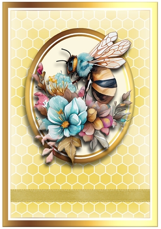 A5 Bee Happy Card Front, Topper, Decoupage and sentiments by Davina Rundle