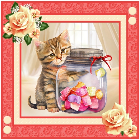 Tabby Kitten With Candy jar - Mini Kit by Davina Rundle