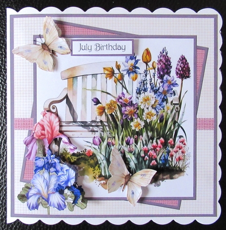 Garden bench and flowers 7x7 by Davina Rundle