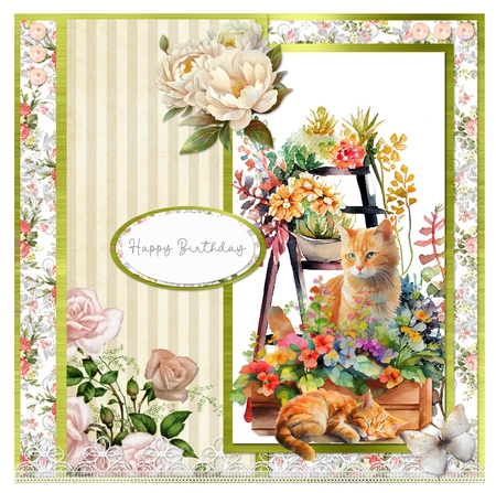 Summer Garden Cats 4: Ginger Cats 7 x 7 Card Mini Kit, 7 Sheets by Davina Rundle