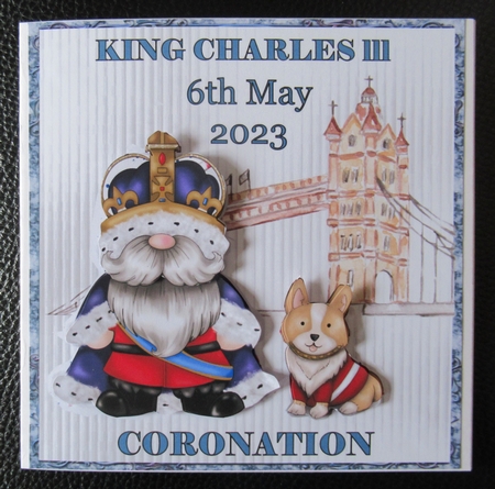 Coronation 2 - 6x6 inch card front with decoupage by Davina Rundle