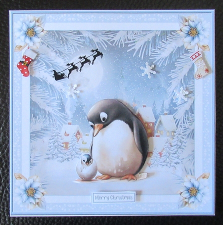 Christmas Penguins 8x8ins Decoupage Topper 3 by Davina Rundle