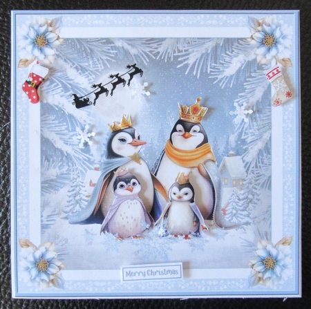 Christmas Penguins 8x8ins Decoupage Topper 4 by Davina Rundle