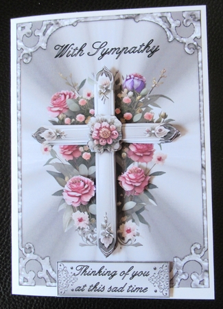 Sympathy Cross 3 - 7x5 inch card front with decoupage by Davina Rundle