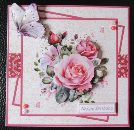Pink rose and butterfly 7x7 by Davina Rundle