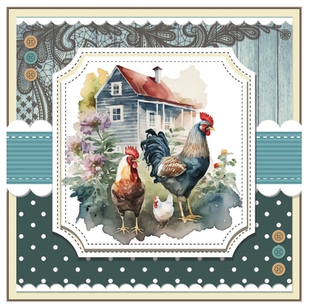 Farmhouse Chickens and Rooster by Davina Rundle
