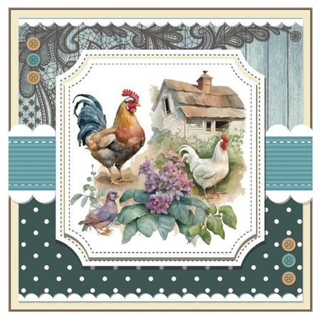 Farmhouse Chickens and Rooster 3 by Davina Rundle