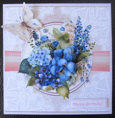 Blue mixed flowers and butterfly 7x7 by Davina Rundle