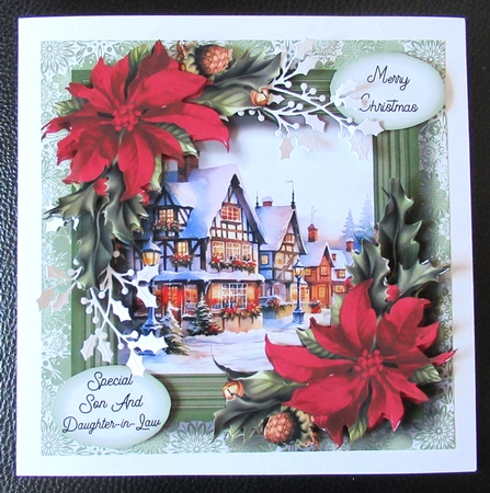 Festive Christmas Village & Red Poinsettias by Davina Rundle