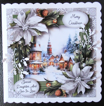 Festive Christmas Village & Silver Poinsettias by Davina Rundle