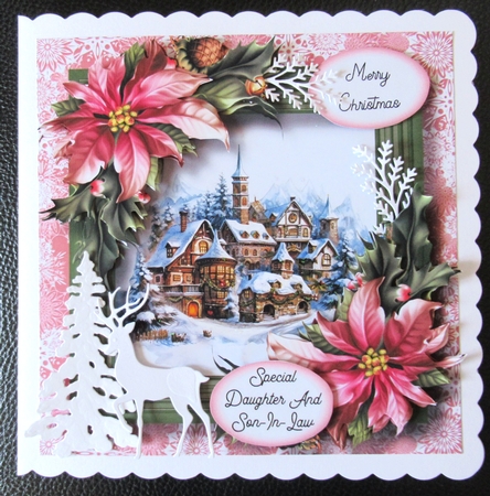 Festive Christmas Village & Pink Poinsettias by Davina Rundle