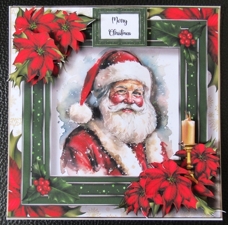 Jolly Father Christmas & Red Poinsettias by Davina Rundle
