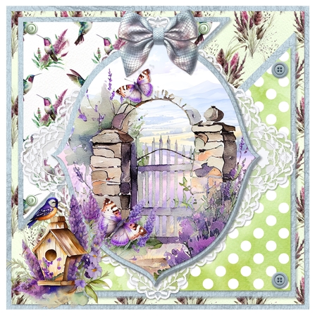 Lavender Summer 16: Lavender Butterfly Gate 8 x 8 Card Mini Kit incl. 4 Toppers, 8 Sheets by Davina Rundle