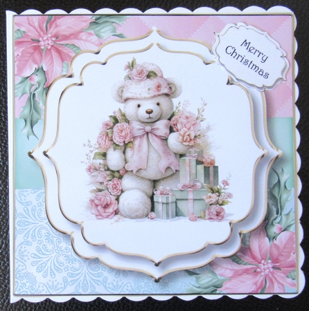 Pink Christmas Floral Teddy Bear Multi Topper Kit by Davina Rundle