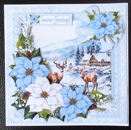 8x8 Blue Christmas snowy house with deer scene mini kit by Davina Rundle