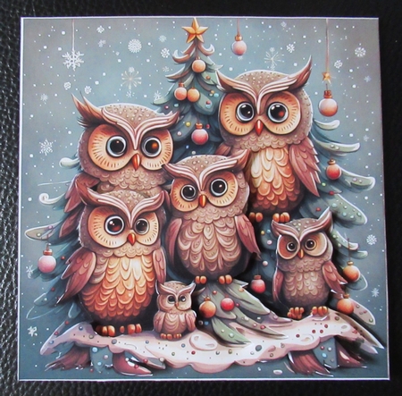 The owl Family 7 x 7 inch card making kit with envelope.  by Davina Rundle