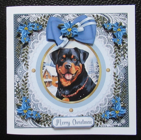 Blue Christmas dog card front 5 by Davina Rundle