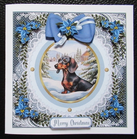 Blue Christmas dog card front 7 by Davina Rundle