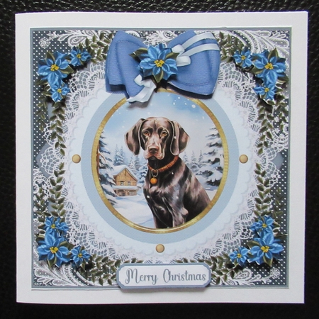 Blue Christmas dog card front 8 by Davina Rundle