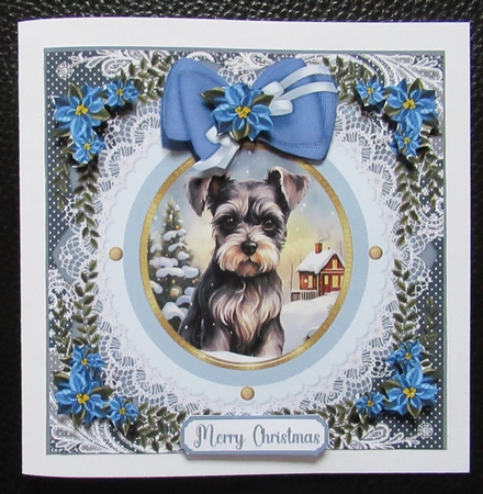 Blue Christmas dog card front 15 by Davina Rundle