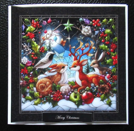 8 x 8 deer stained glass quick card front. by Davina Rundle