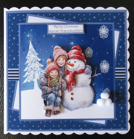 Snowman and girls 7x7 by Davina Rundle