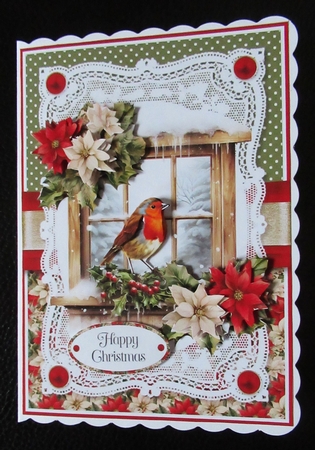 Robins and Poinsettias with Decoupage 7x5 inch No.1 by Davina Rundle