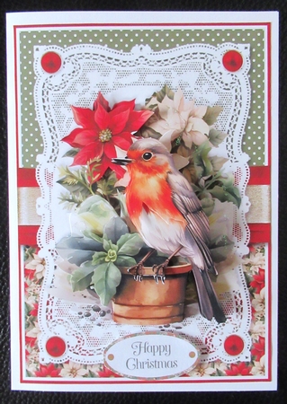 Robins and Poinsettias with Decoupage 7x5 inch No.2 by Davina Rundle
