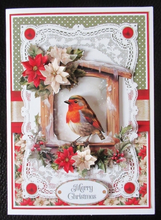 Robins and Poinsettias with Decoupage 7x5 inch No.3 by Davina Rundle
