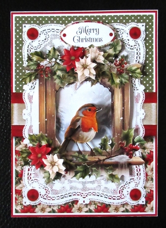 Robins and Poinsettias with Decoupage 7x5 inch No.5 by Davina Rundle