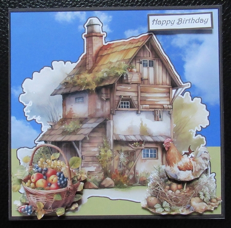 farmhouse 7x7 card with sentiment tiles and decoupage, insert and gift tags by Davina Rundle