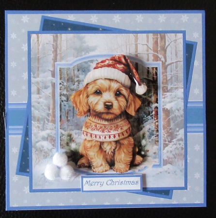 Cockerpoo with his Santa hat 7x7, sentiment tiles, decoupage, insert and gift tags by Davina Rundle