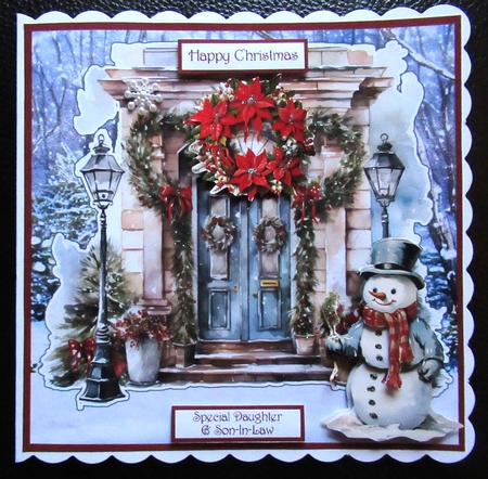 Christmas door 7x7 card, sentiment tiles, decoupage, insert and gift tags by Davina Rundle